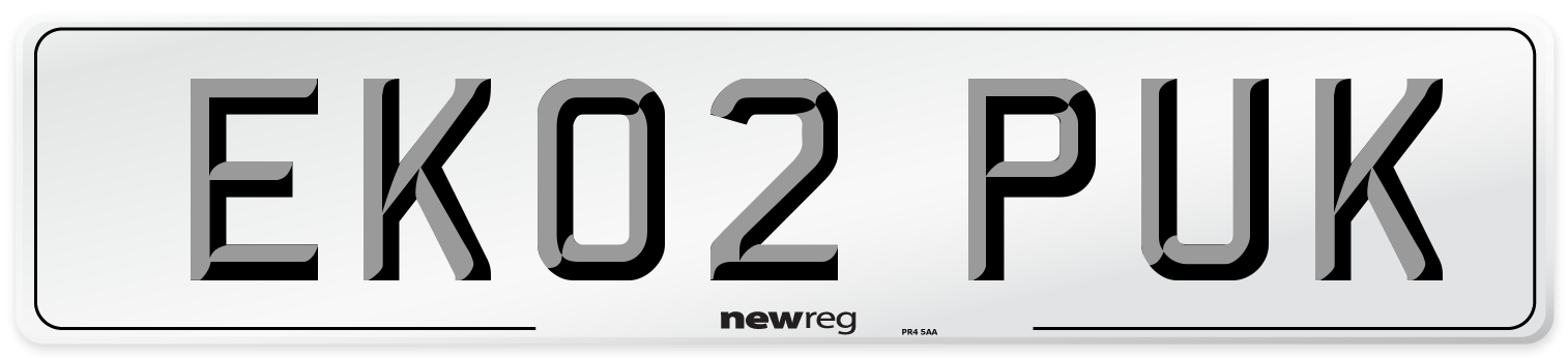 EK02 PUK Number Plate from New Reg
